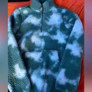 Green and white fluffy jacket/sweater.